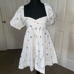 Altar'd State White Floral Puff-Sleeve Mini Dress